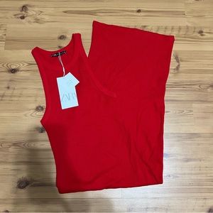 Red Ribbed Knit Fitted Zara Midi Dress